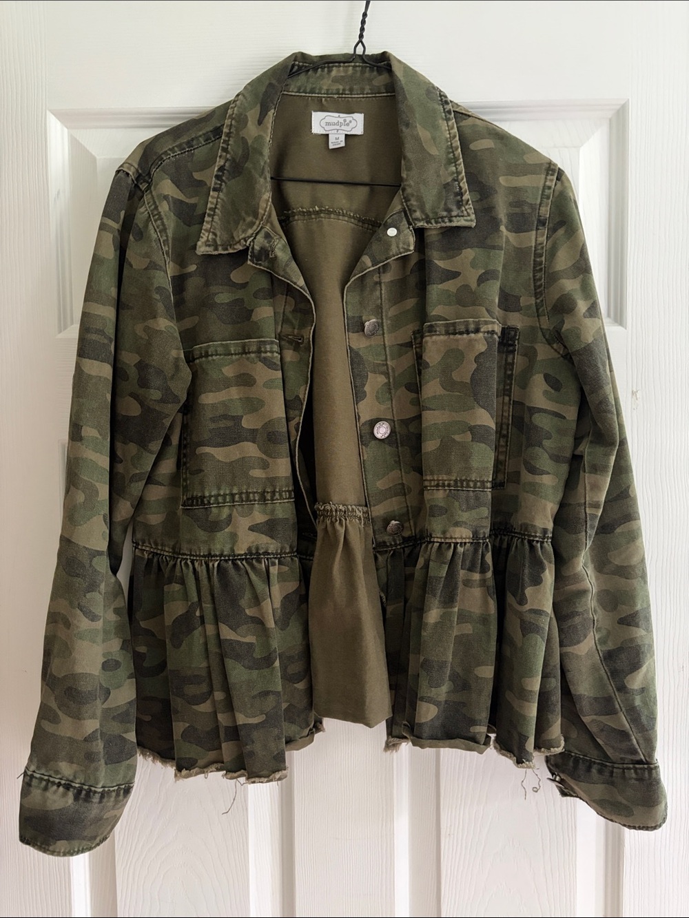 Mud Pie Camo Peplum Utility Jacket in Olive